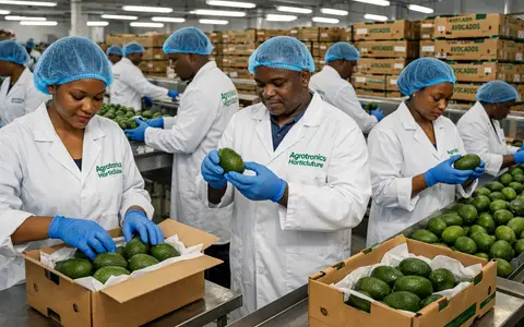Avocados moving through washing, grading and packaging stages at a Nairobi export packhouse