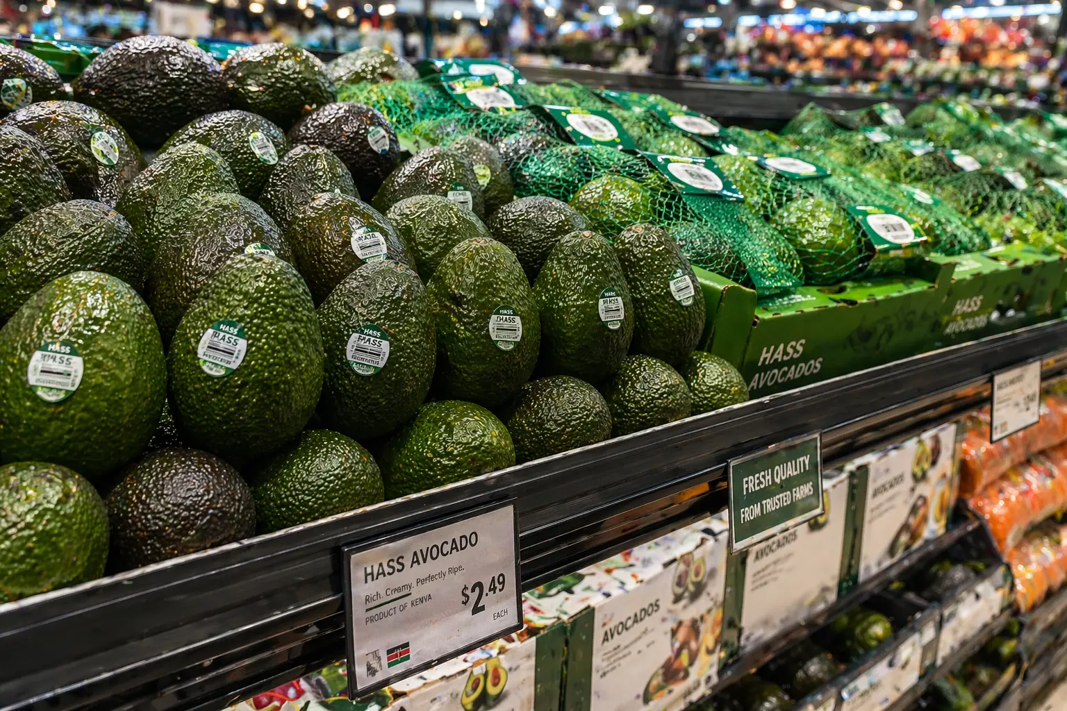 Hass avocados grown on highland farms in Meru County, Kenya